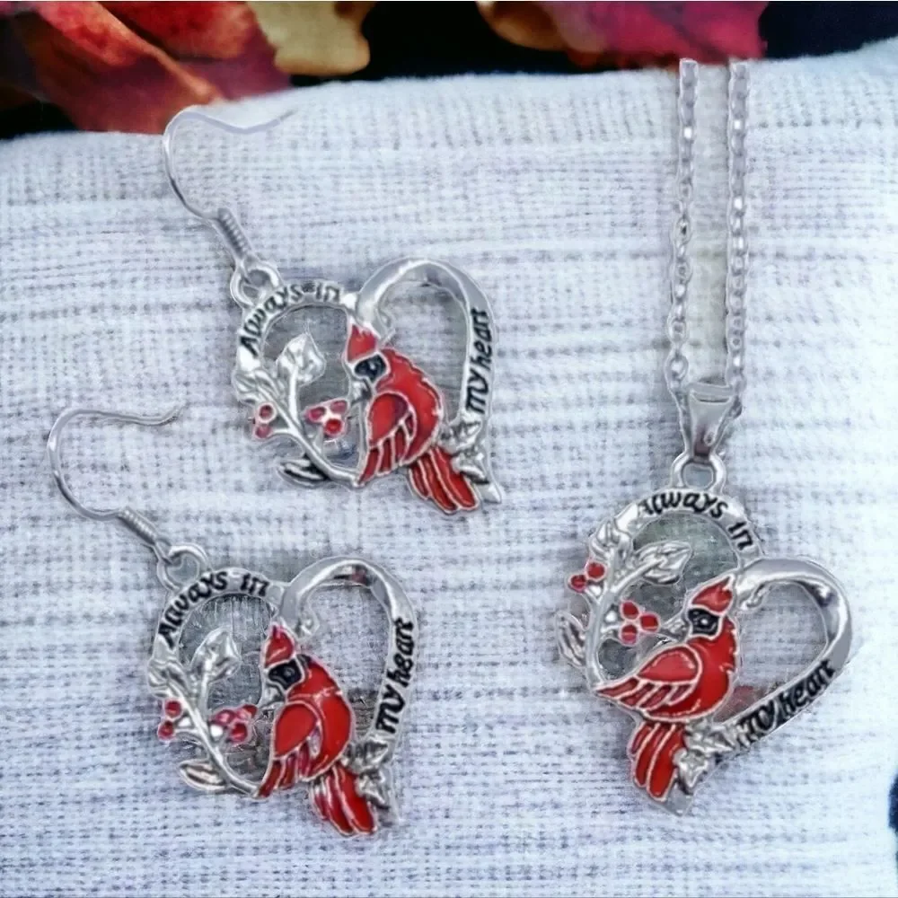 Red Cardinal Necklace Heart Memorial Jewelry Always in My Heart Symbolic Gift